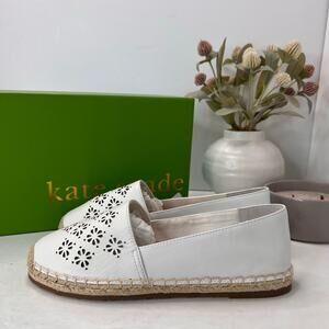 Kate Spade Garcia Laser Cut Leather Espadrille Flats Optic White Women's 8M NWB
